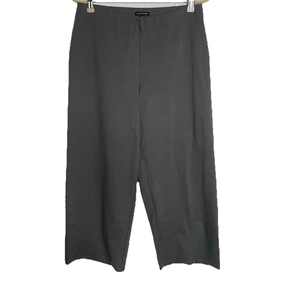 Eileen Fisher Gray‎ Pull On Stretch Crop Pants Elastic Waist Cotton Blend Medium